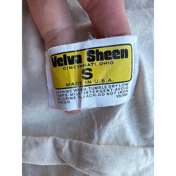 Vintage ‘88 MLB Cincinnati Reds Velva Sheen USA Made Single Stitched S Beige 3/4 - Picture 3 of 8